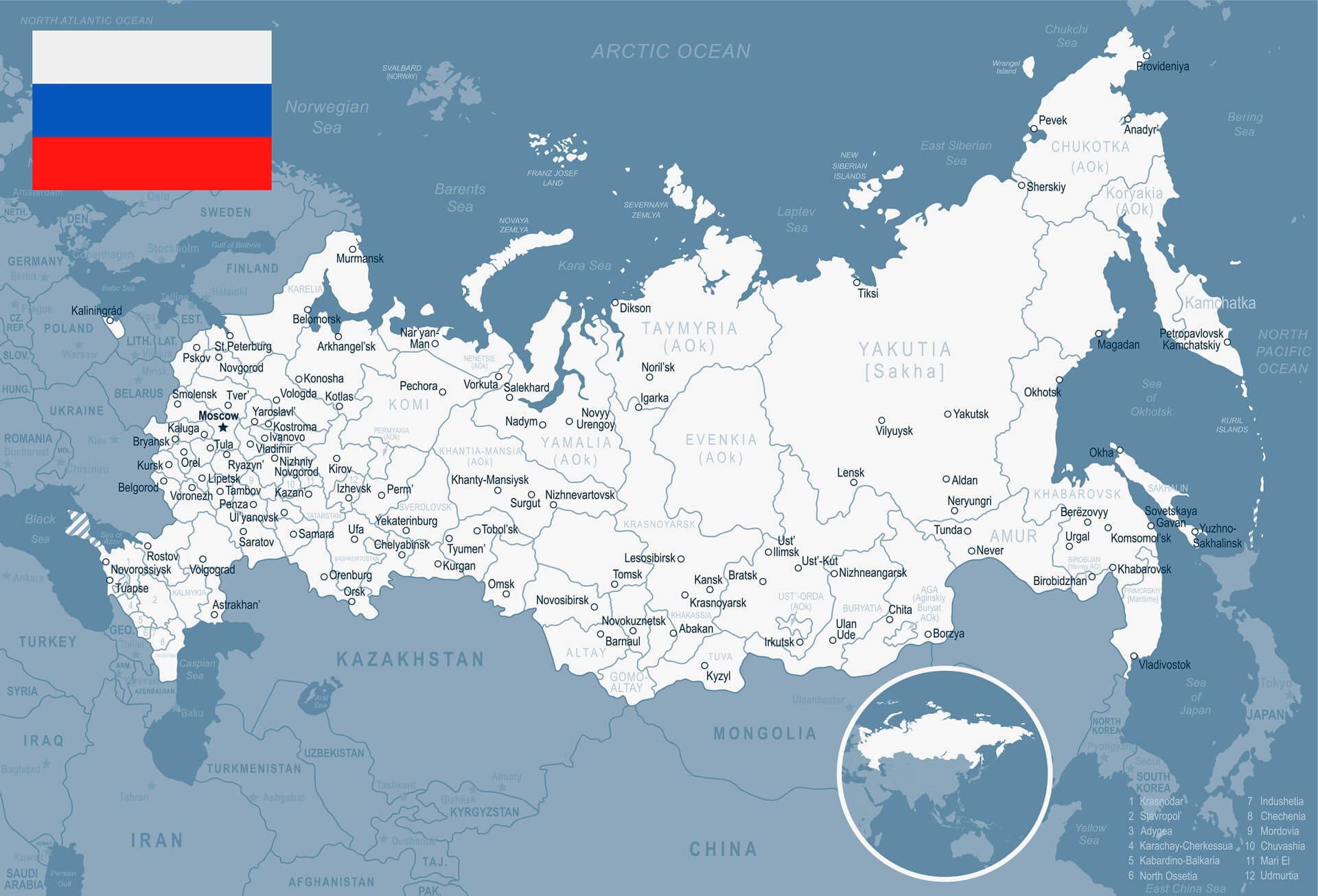 Russland Karte und Flagge